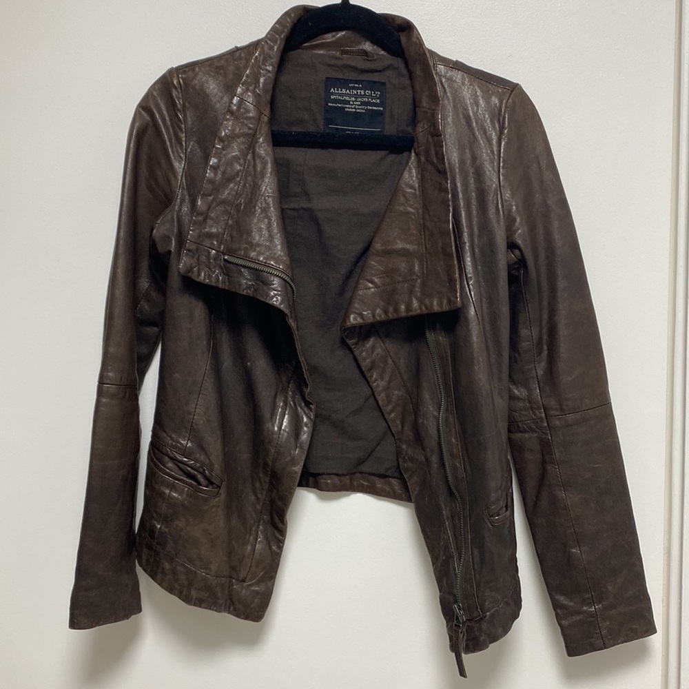 All Saints brown leather jacket Sz UK 8 US4